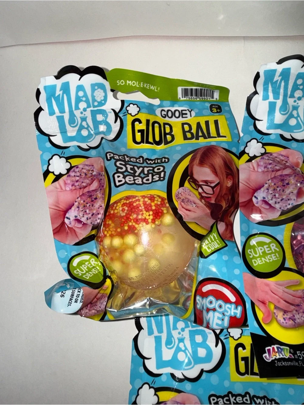 3x Ja-Ru Mad Lab Gooey Glob Ball Fidget Squishy Toy Yellow Blue Pink NEW
